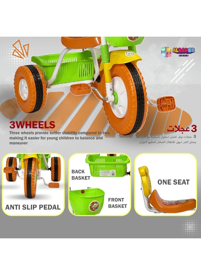 AL BADER Kids Balance Bike Kids Tricycles for 2-6 Years Three Wheel Tricycle For Toddlers with Two Seats for 2 Children, 3 Wheel Baby Bicycle With Basket, Toddlers Trike With Music and Lights, Green - Image 5